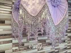 Unique Vintage Lamp Shade Purple Pink Lace Beads Tassles Victorian Style 18tall