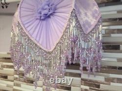 Unique Vintage Lamp Shade Purple Pink Lace Beads Tassles Victorian Style 18tall