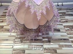 Unique Vintage Lamp Shade Purple Pink Lace Beads Tassles Victorian Style 18tall