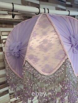 Unique Vintage Lamp Shade Purple Pink Lace Beads Tassles Victorian Style 18tall