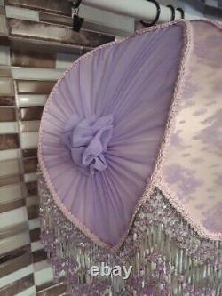 Unique Vintage Lamp Shade Purple Pink Lace Beads Tassles Victorian Style 18tall