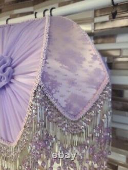 Unique Vintage Lamp Shade Purple Pink Lace Beads Tassles Victorian Style 18tall