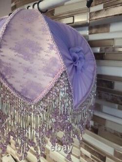 Unique Vintage Lamp Shade Purple Pink Lace Beads Tassles Victorian Style 18tall