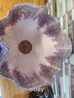 Unique Vintage Lamp Shade Purple Pink Lace Beads Tassles Victorian Style 18tall