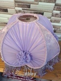 Unique Vintage Lamp Shade Purple Pink Lace Beads Tassles Victorian Style 18tall