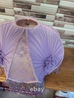 Unique Vintage Lamp Shade Purple Pink Lace Beads Tassles Victorian Style 18tall