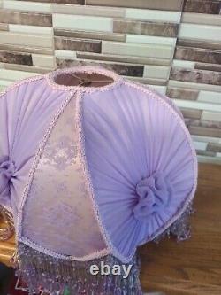 Unique Vintage Lamp Shade Purple Pink Lace Beads Tassles Victorian Style 18tall