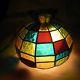 Unique Vintage Stained Glass Hanging / Light Fixture Lamp & Shade / Slag Glass