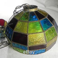 Unique Vintage Stained Glass Hanging / Light Fixture LAMP & SHADE / Slag Glass