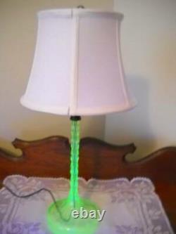 Unique Vintage Vaseline/Uranium Glass Candlestick Lamp with Shade