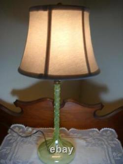 Unique Vintage Vaseline/Uranium Glass Candlestick Lamp with Shade