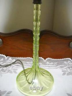 Unique Vintage Vaseline/Uranium Glass Candlestick Lamp with Shade