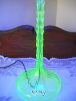 Unique Vintage Vaseline/Uranium Glass Candlestick Lamp with Shade