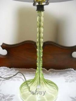 Unique Vintage Vaseline/Uranium Glass Candlestick Lamp with Shade