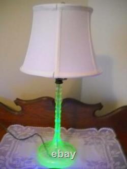 Unique Vintage Vaseline/Uranium Glass Candlestick Lamp with Shade