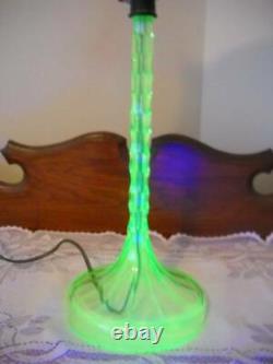 Unique Vintage Vaseline/Uranium Glass Candlestick Lamp with Shade