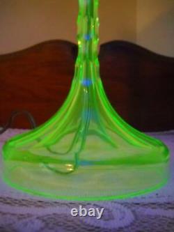 Unique Vintage Vaseline/Uranium Glass Candlestick Lamp with Shade