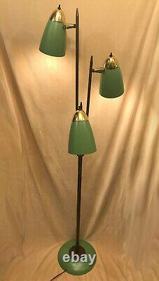 Unusual Vtg MCM Mid Century Modern 3 Light Adjustable Retro Green Floor Lamp