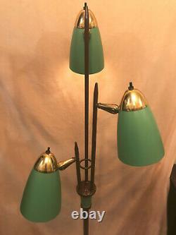 Unusual Vtg MCM Mid Century Modern 3 Light Adjustable Retro Green Floor Lamp