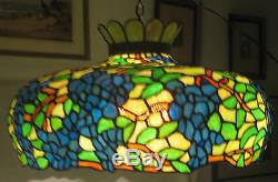 VERY LARGE STAINED GLASS 3-LIGHT VINTAGE HANGING LAMP SHADE ca. 1930s