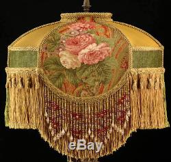 VICTORIAN LAMPSHADE WAVERLY ROSES FABRIC SAGE, RUST GOLD SILK VINTAGE LOOK SHADE