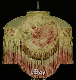 VICTORIAN SHABBY CHIC LAMPSHADE SERENE PINK ROSES SAGE SILK FABRIC VINTAGE LOOK