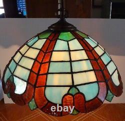 VINTAGE 1930's Tiffany Style Leaded Stained Glass Hanging Light Fixture HANDMADE