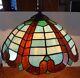 Vintage 1930's Tiffany Style Leaded Stained Glass Hanging Light Fixture Handmade