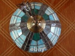 VINTAGE 1930's Tiffany Style Leaded Stained Glass Hanging Light Fixture HANDMADE