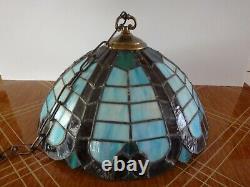 VINTAGE 1930's Tiffany Style Leaded Stained Glass Hanging Light Fixture HANDMADE