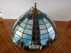 VINTAGE 1930's Tiffany Style Leaded Stained Glass Hanging Light Fixture HANDMADE