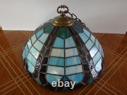 VINTAGE 1930's Tiffany Style Leaded Stained Glass Hanging Light Fixture HANDMADE