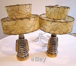 VINTAGE 3 ceramic atomic LAMPS atomic BLACK GOLD +fiberglass 2-tier SHADES RARE