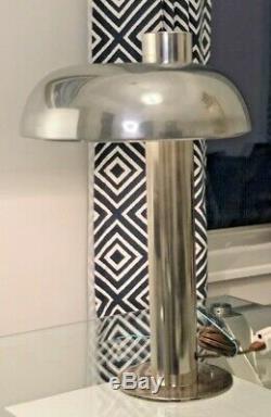 VINTAGE 60s/70s CHROME MUSHROOM TABLE LAMP With CHROME LAMPSHADE 18 Rare