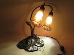 VINTAGE AMERICAN DELUXE BRONZE ART NOUVEAU LILY PAD LAMP WithTWO LUNDBERG SHADES