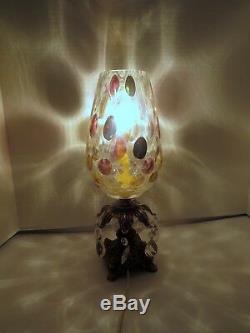 VINTAGE ART DECO Bohemian CZECH Coin Dot ART GLASS LAMP SHADE Crystal Prisms