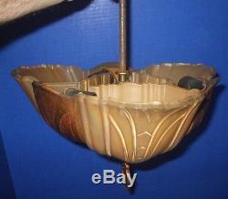 VINTAGE ART DECO SLIP SHADE CEILING LAMP LIGHT FIXTURE WITH 3 SHADES