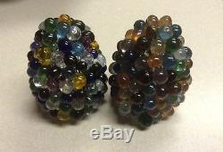 VINTAGE ART NOUVEAU CZECH GLASS GRAPE FRUIT FIGURAL LAMP SHADE PAIR 2 1/4 Fitter