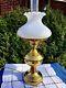 Vintage Antique Fenton Milk Glass Shade Brass Base Gone With The Wind Lamp