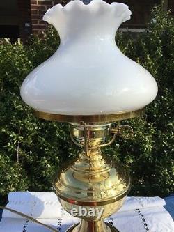 VINTAGE Antique FENTON MILK GLASS Shade Brass Base GONE WITH THE WIND LAMP