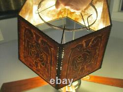 VINTAGE Art Deco Art Nouveau Mission Leather Lamp Shade NUDE LADY for Floor Lamp