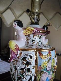 Vintage Capodimonte Porcelain Lamp Shade Handpainted Italy Italian Maidens