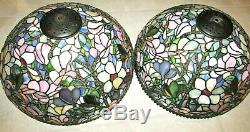 VINTAGE DALE TIFFANY LAMP SHADE 2 STAINED GLASS ART FLORAL Signed Numbered