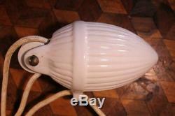 VINTAGE Deco French Rise & Fall Pendant Light Frilly Cranberry Glass Lamp Shade