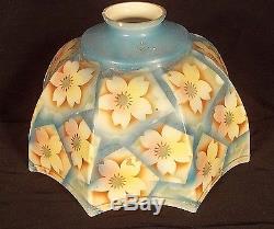 VINTAGE EARLY 20th CENTURY FLORAL DECORATED MILK GLASS UMBRELLA LAMP SHADE