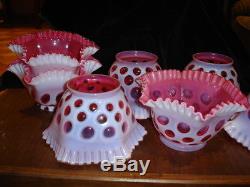 VINTAGE FENTON CRANBERRY COIN DOT OPAL LAMP SHADE