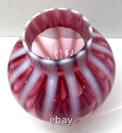 VINTAGE FENTON GLASS LAMP SHADE CRANBERRY OPALESCENT STRIPE OPTIC 3in FITTER 7H