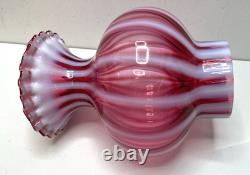 VINTAGE FENTON GLASS LAMP SHADE CRANBERRY OPALESCENT STRIPE OPTIC 3in FITTER 7H