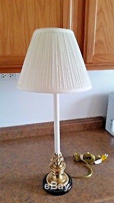 VINTAGE FREDERICK COOPER BRASS FLAME CANDLESTICK TABLE LAMPS WithSHADES PAIR