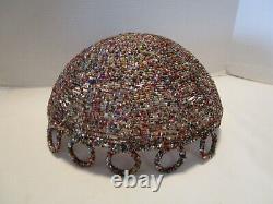 VINTAGE Glass seed Beads Lamp Shade Hand Made Dome shape 11W 1980s hard to find